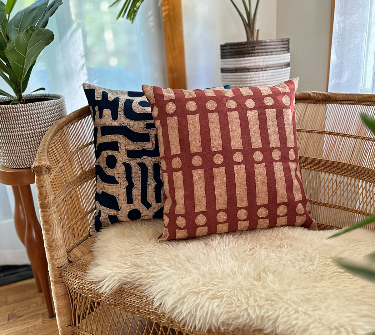 Terracotta Lines & Dots Sadza Pillow Cover Handcrafted in Zimbabwe