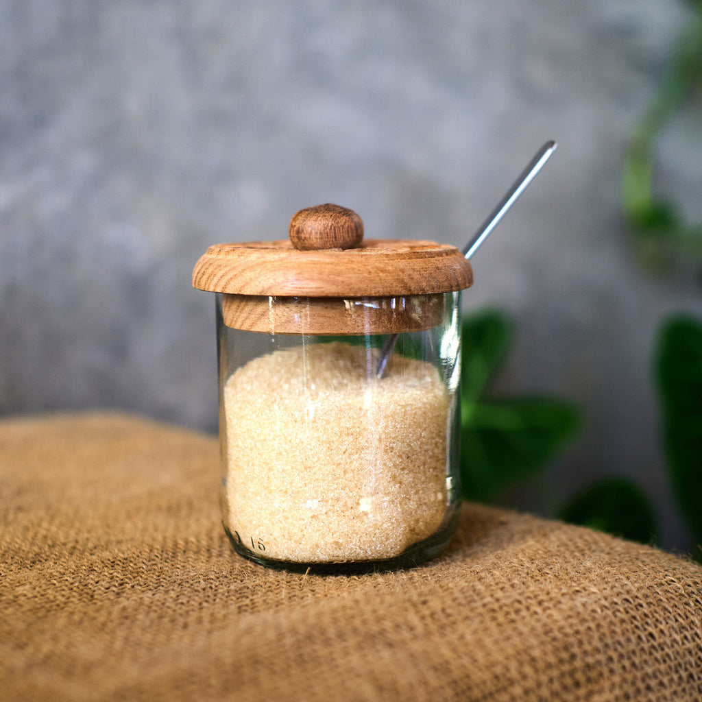 Recycled Glass Sugar Jar Mkongo Wood Lid, Zanzibar