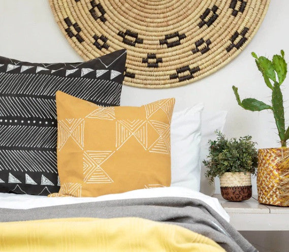 Matika Mustard Grid Pillow Cover Handcrafted in Zambia