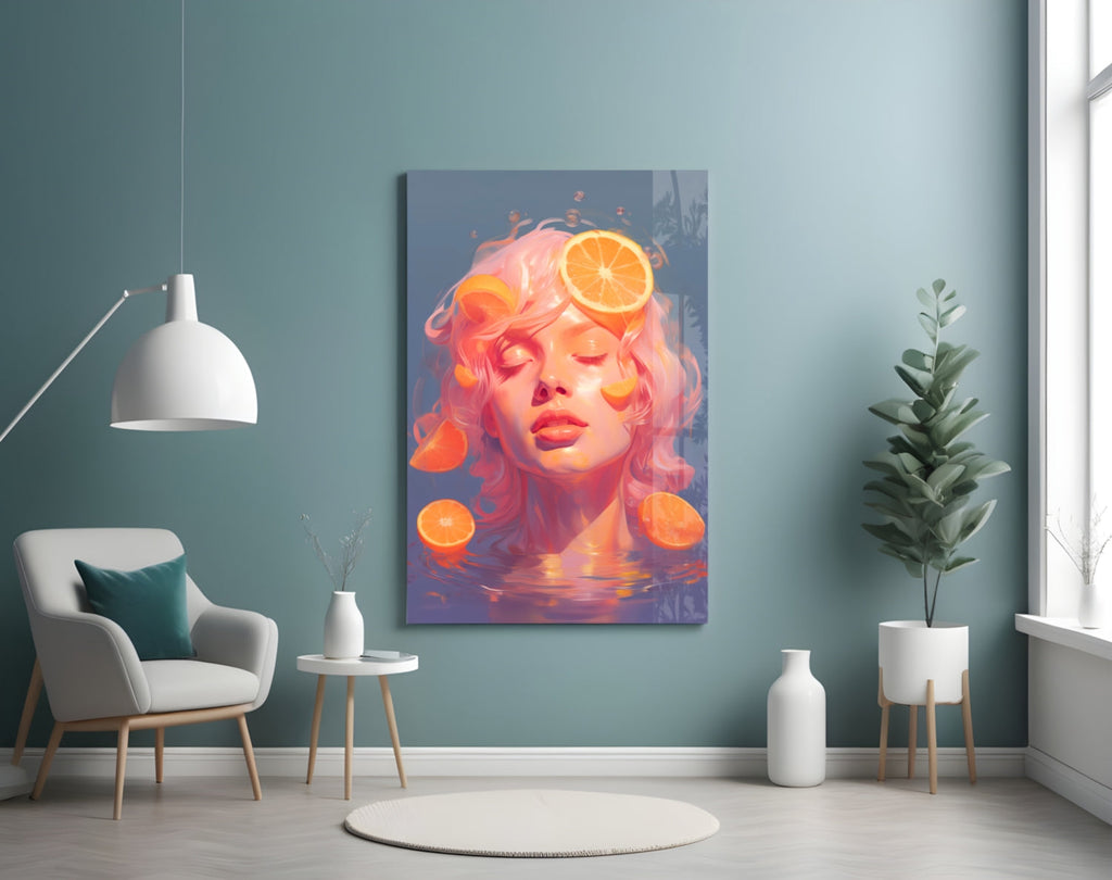 Orange Sunglasses Portrait Glass Wall Art