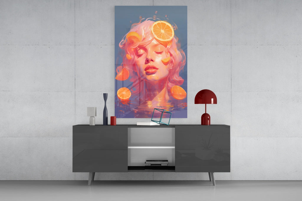 Orange Sunglasses Portrait Glass Wall Art