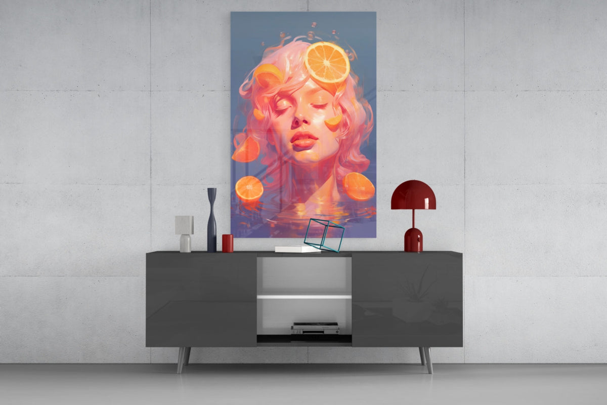 Orange Sunglasses Portrait Glass Wall Art