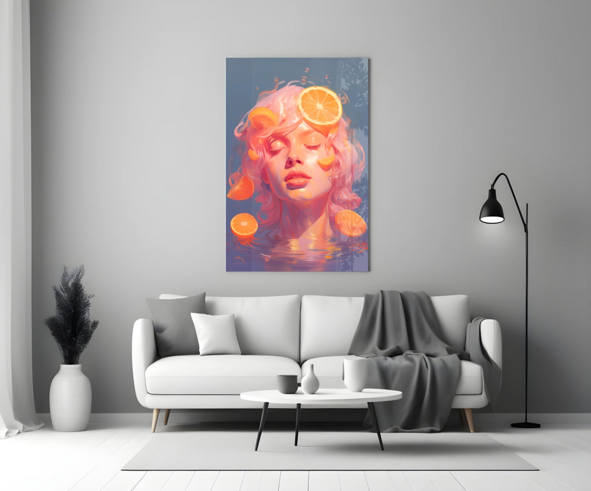 Orange Sunglasses Portrait Glass Wall Art