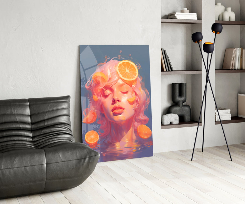 Orange Sunglasses Portrait Glass Wall Art