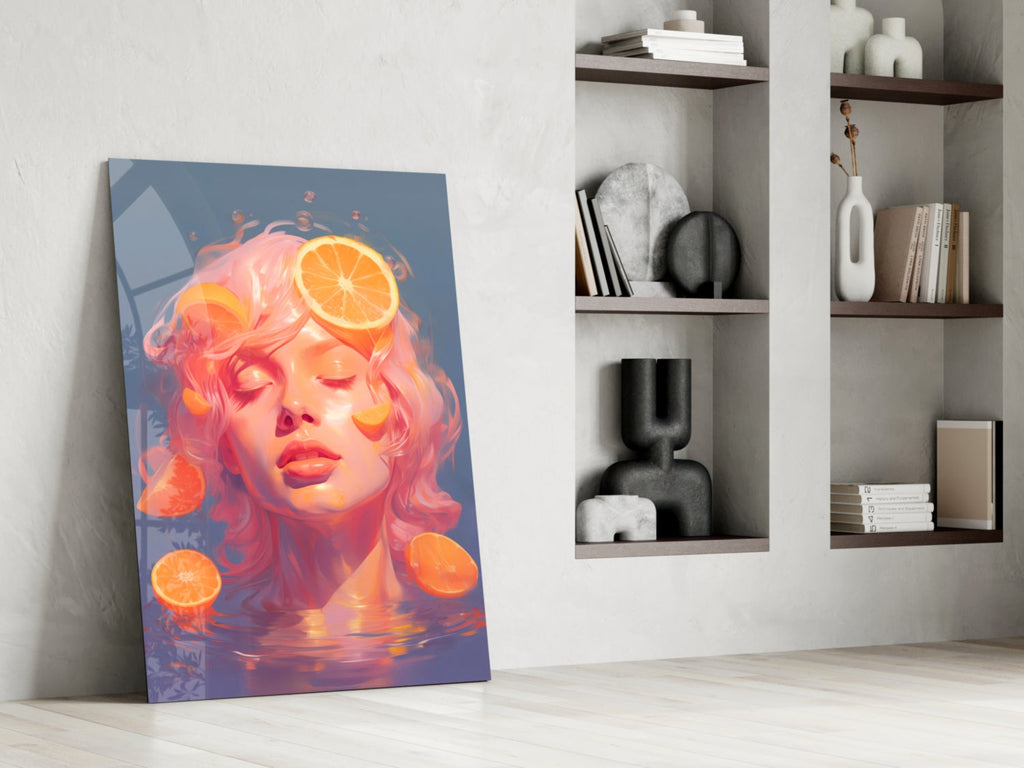 Orange Sunglasses Portrait Glass Wall Art