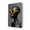 Yellow Sunglasses Portrait Glass Wall Art