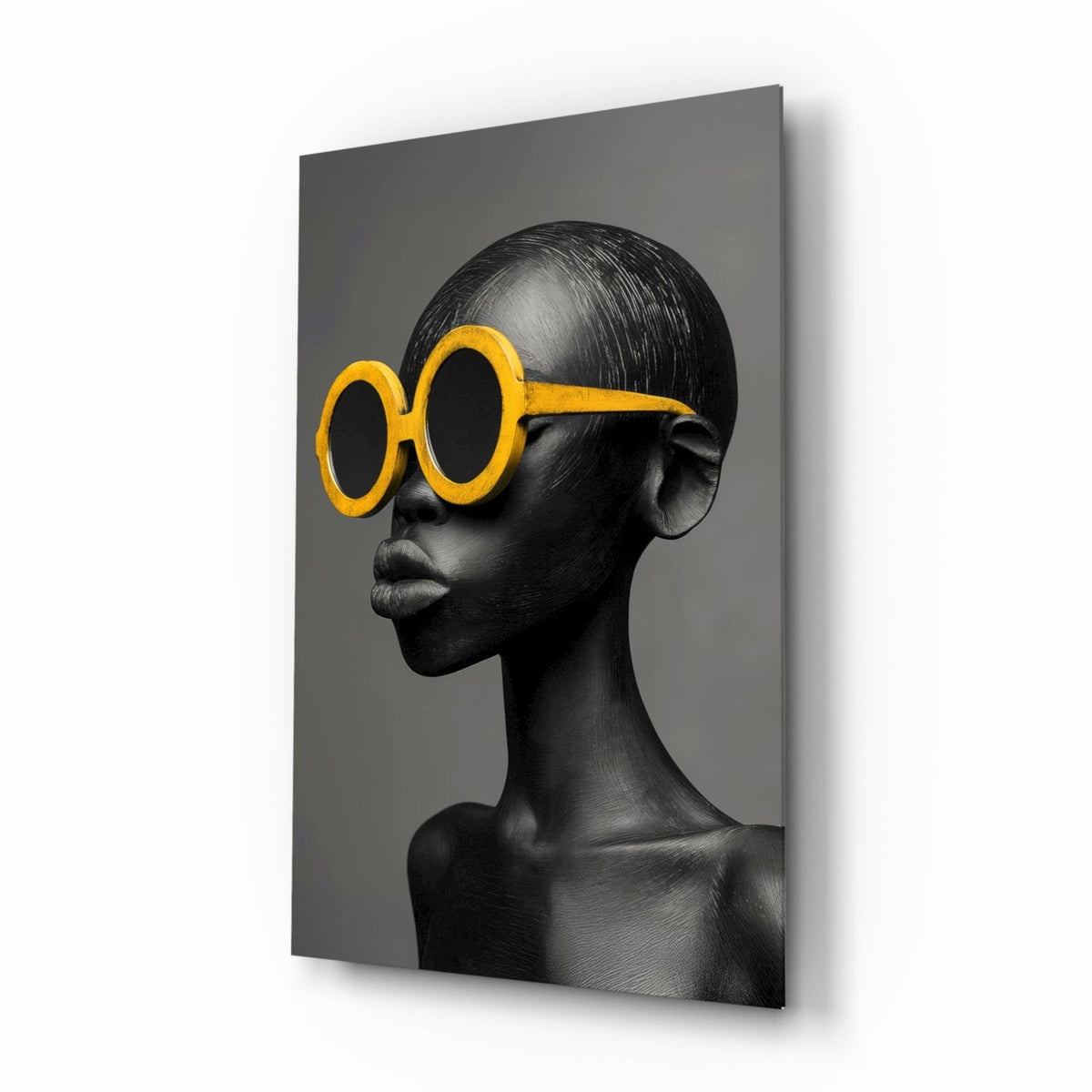 Yellow Sunglasses Portrait Glass Wall Art