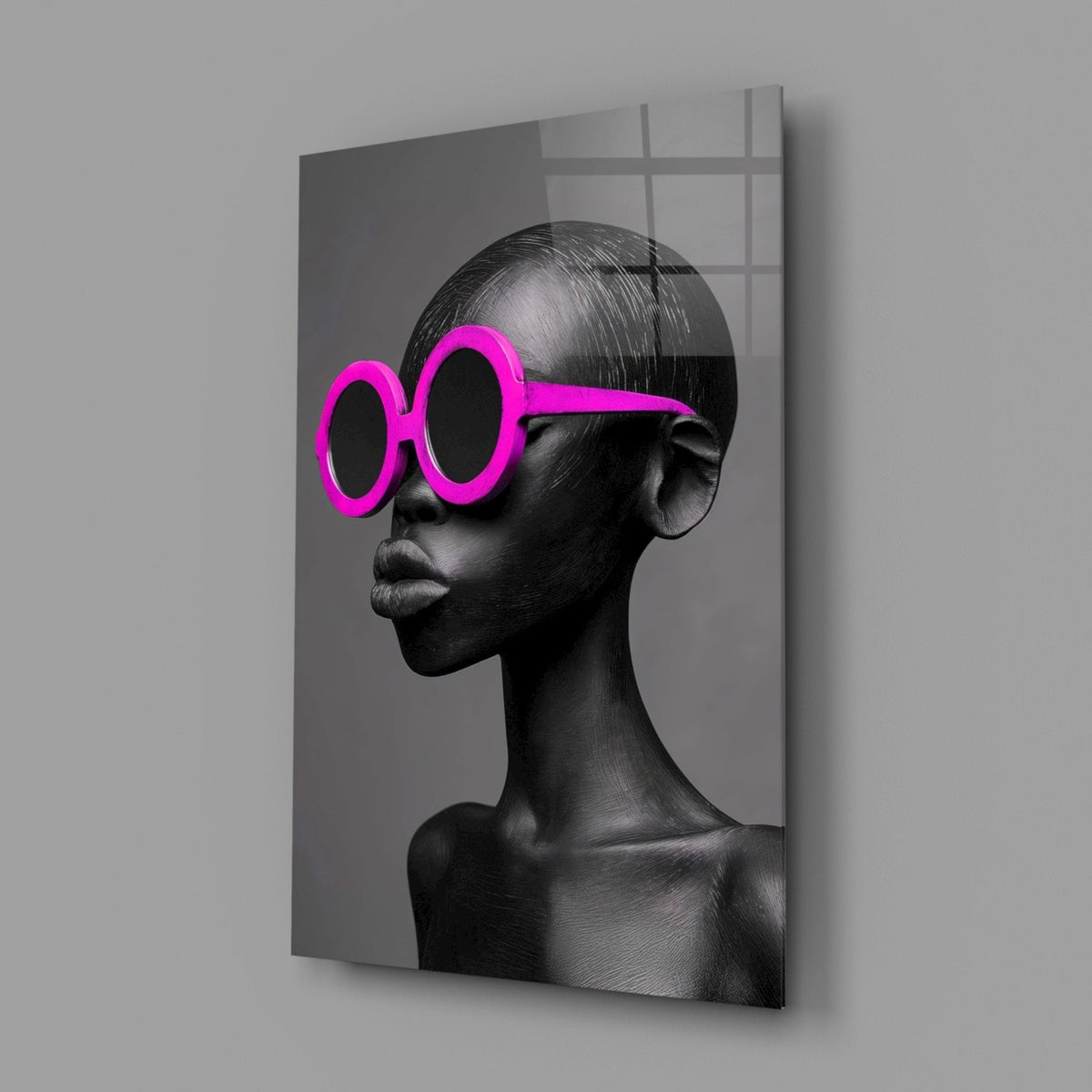 Hot Pink Sunglasses Portrait Glass Wall Art