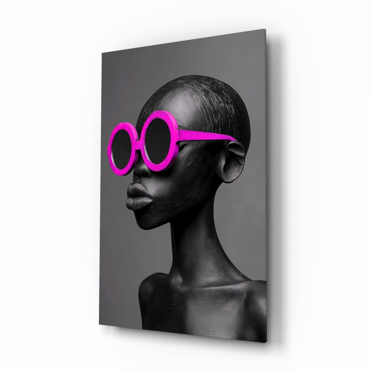Hot Pink Sunglasses Portrait Glass Wall Art