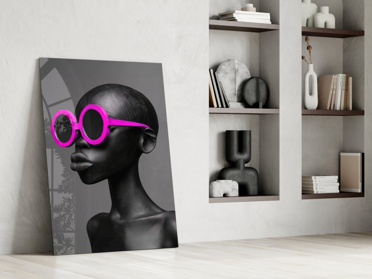 Hot Pink Sunglasses Portrait Glass Wall Art