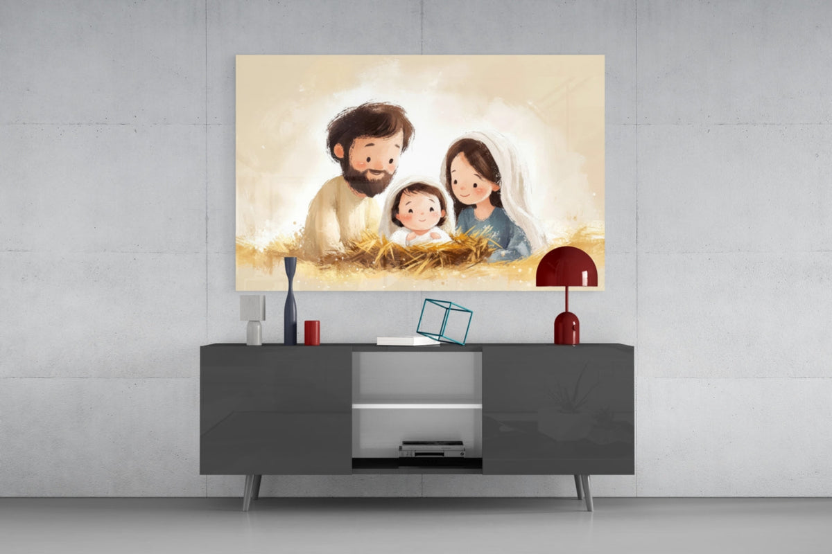 Little Holy Family Glass Wall Art