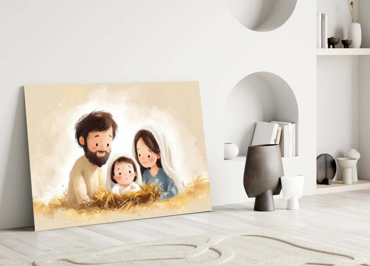 Little Holy Family Glass Wall Art