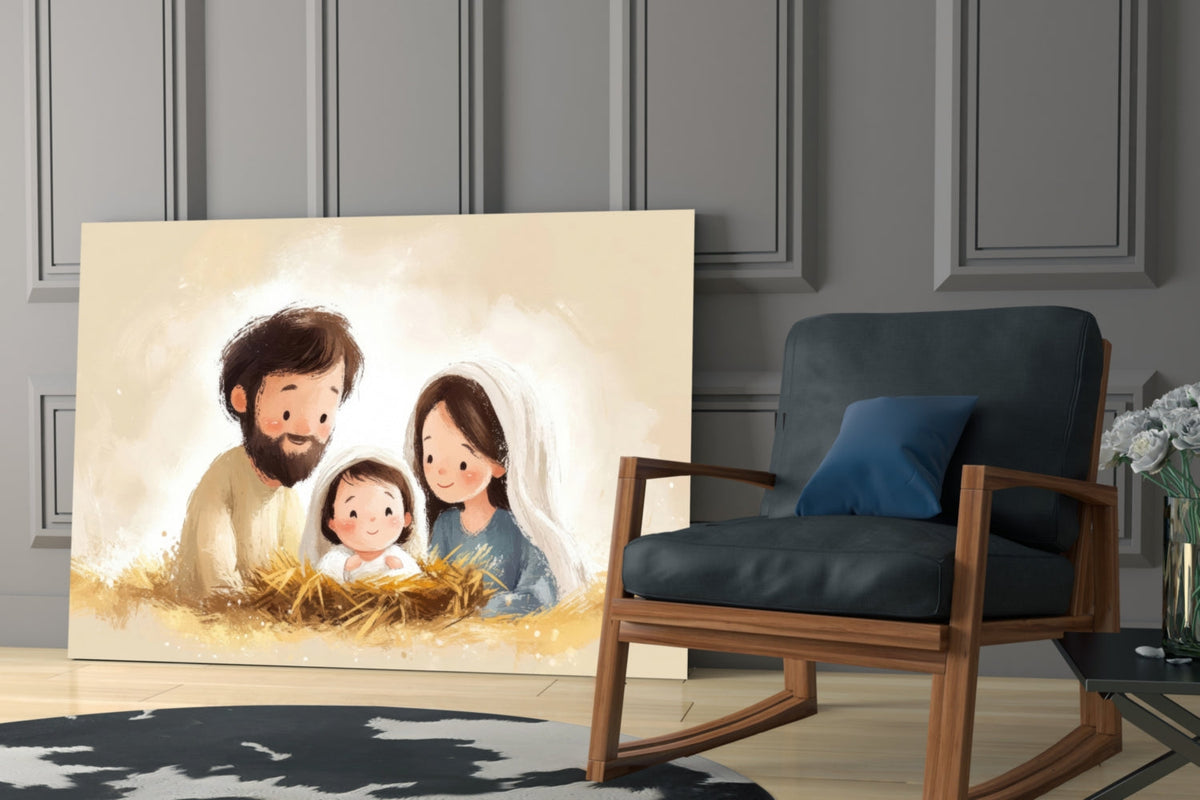 Little Holy Family Glass Wall Art