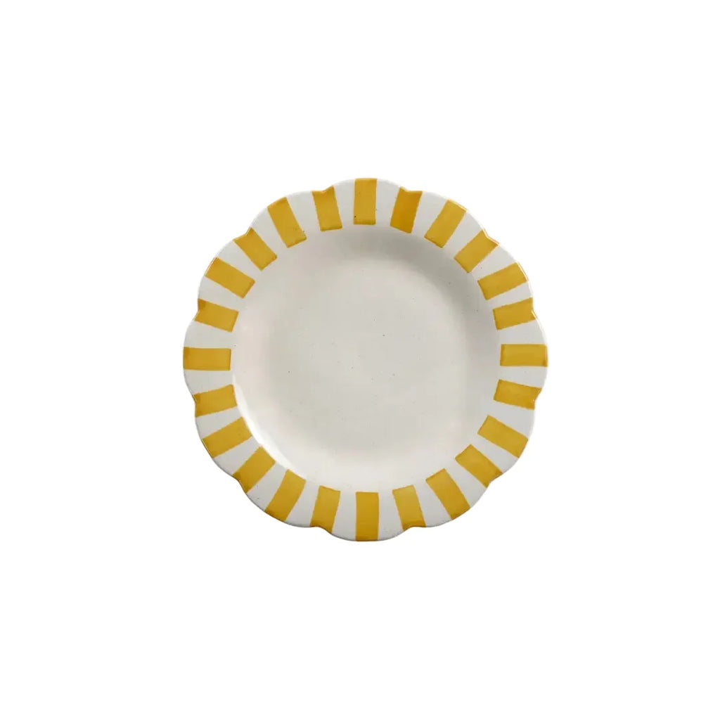 Yellow Stripe Dinner Plate 10"  Handpainted Ceramic, Set of 2