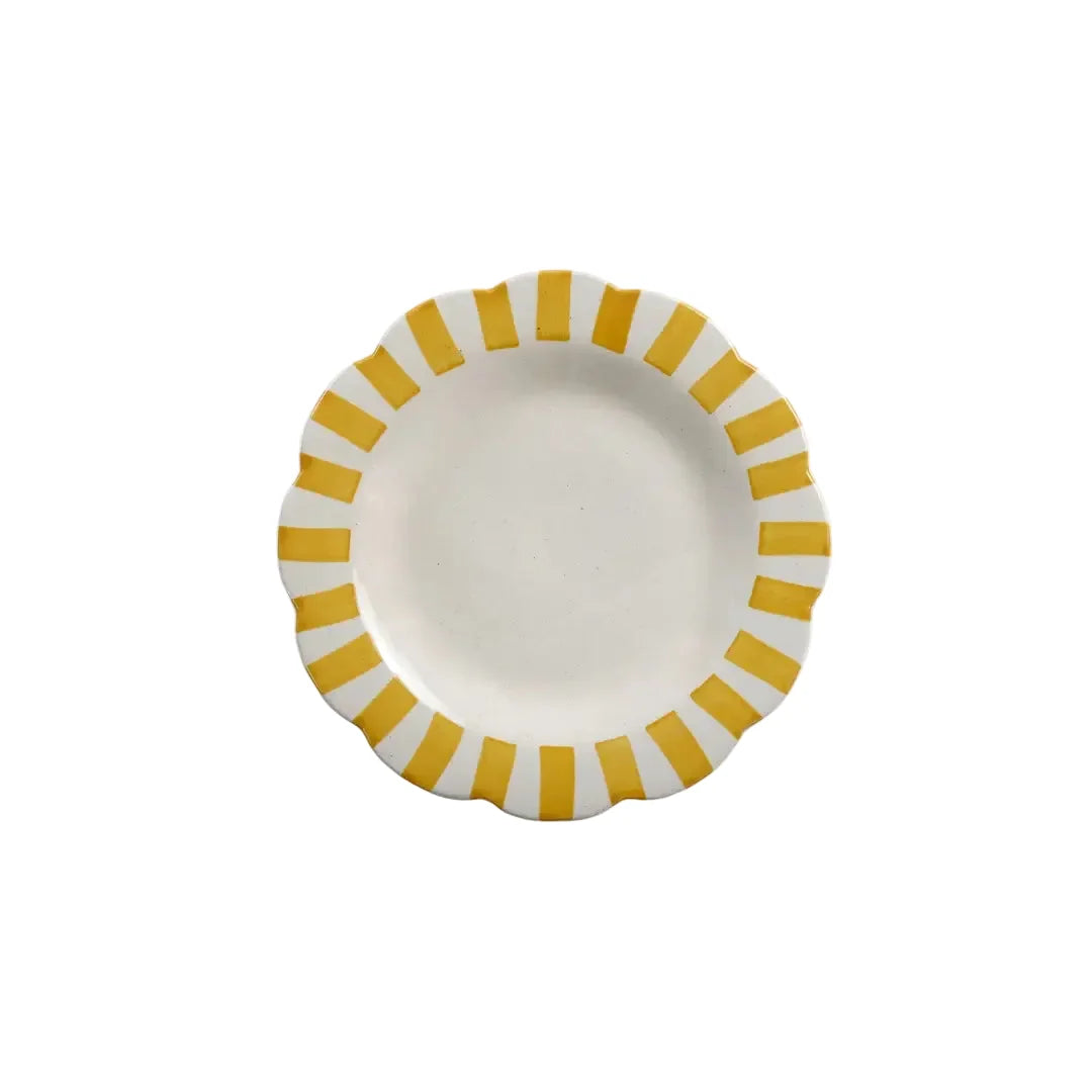 Yellow Stripe Dinner Plate 10"  Handpainted Ceramic, Set of 2