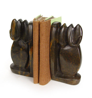 Elephant Serpentine Stone Bookends Hand-Carved in Zimbabwe