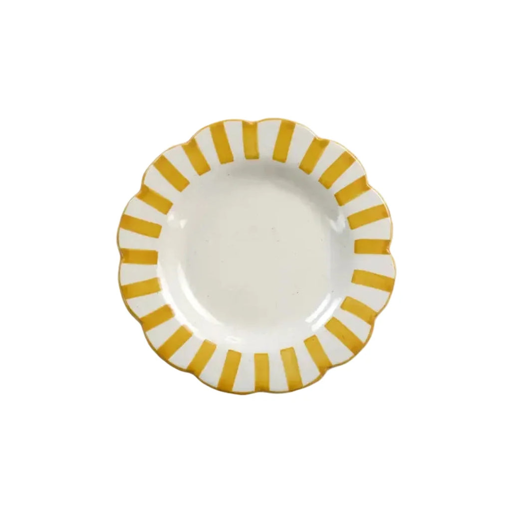 Yellow Stripe Ceramic Plate  Handpainted in India, Set of 2