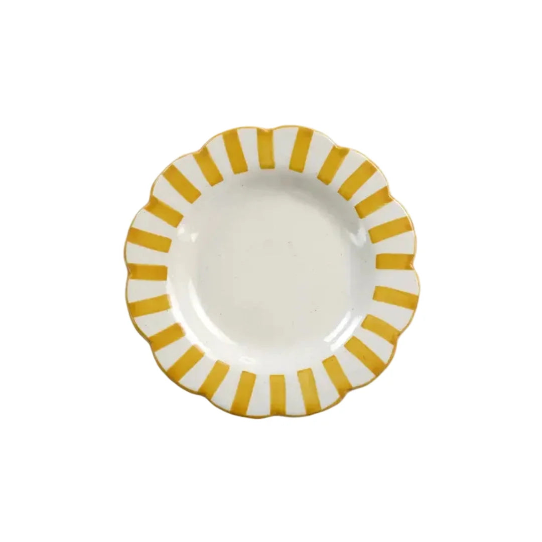 Yellow Stripe Ceramic Plate  Handpainted in India, Set of 2