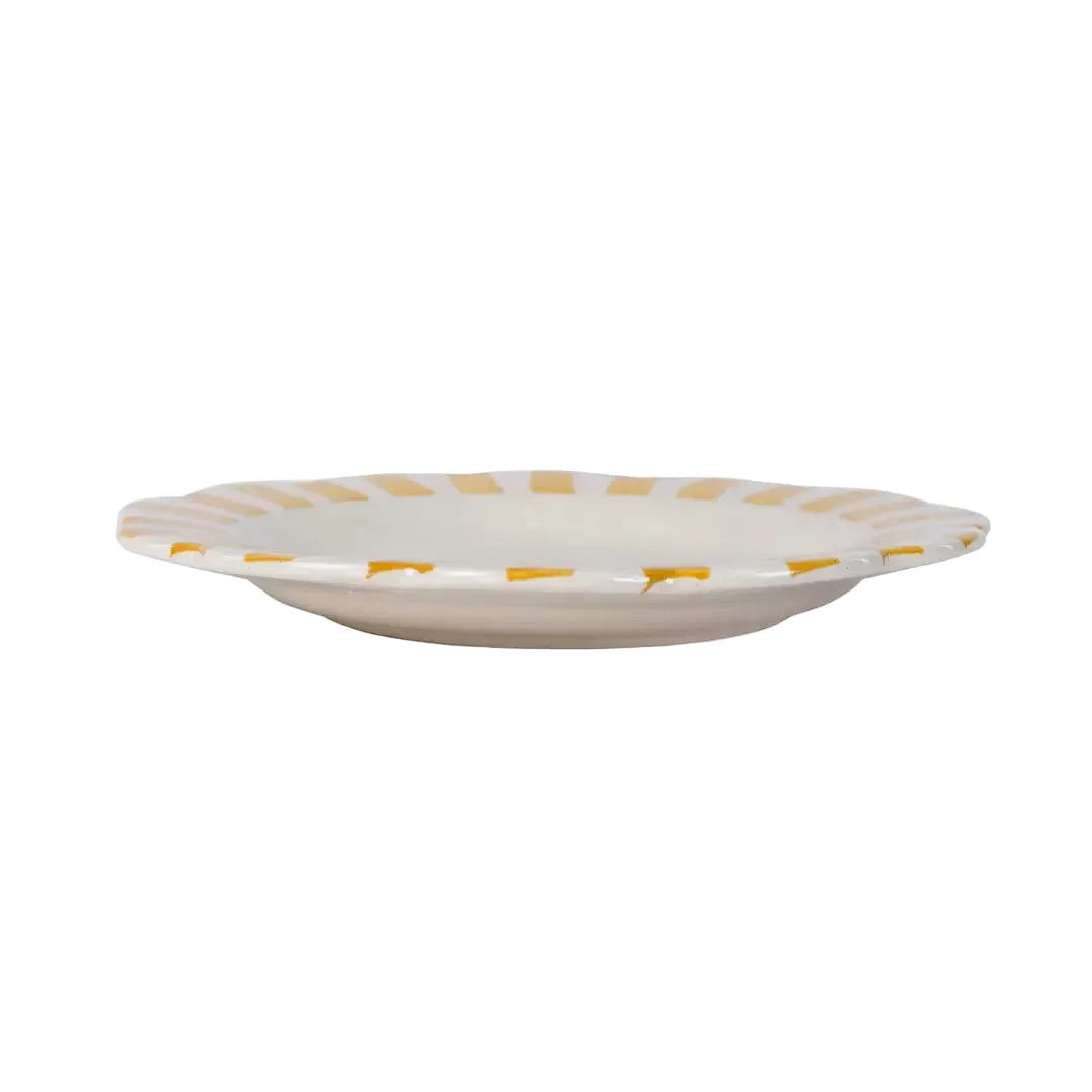 Yellow Stripe Dinner Plate 10"  Handpainted Ceramic, Set of 2