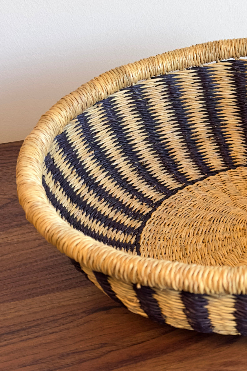 Bolgatanga Woven Tray Natural with Black Stripes
