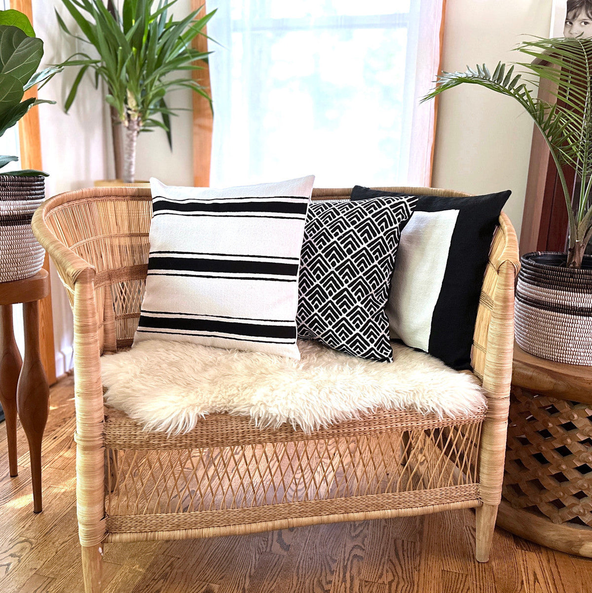 Striped White Sadza Pillow Cover Handcrafted in Zimbabwe