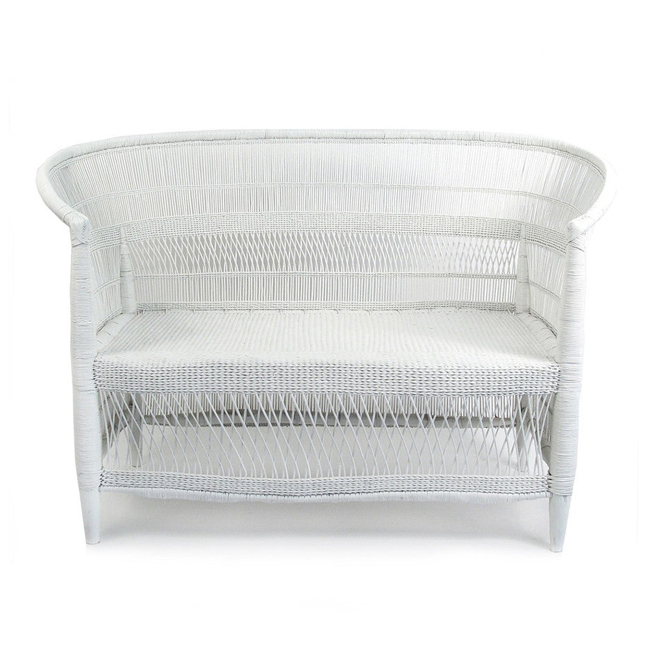 Malawi Cane Loveseat  White, Handwoven in Malawi